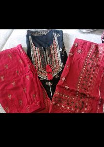 Black And Red Anarkali Suit Set In Pure Cotton