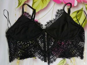 (1106)Black Lace Bralette with Zipper