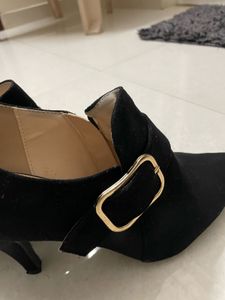 Black Buckle Heel Booties