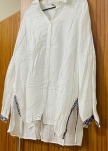 White Embroidered Button-Down Shirt