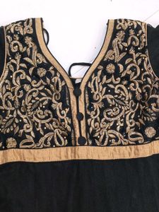 Elegant Black &amp; Gold Anarkali Kurta