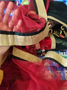 Red&amp;Black Lacha with Skirt And Dupatta