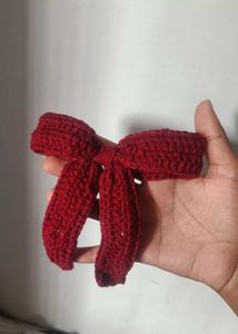 Red Crochet Bow Hair Clip handmade