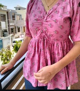 Pink Floral Peplum Top
