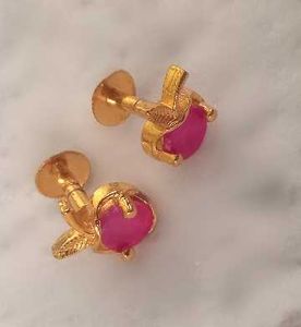 Gold plated Stud Earrings Combo- Red and Pink Ston