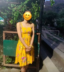 Yellow Floral Print Beach Dress