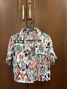 Patterned Button-Down Crop Top