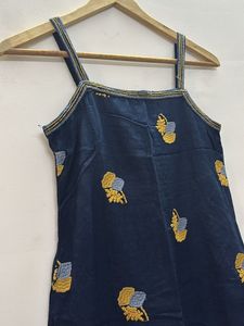 Embroidery work, navy blue dress