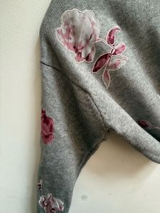 Floral Print Grey Knit Sweater