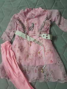 Baby Girl Frock With Belt &amp; Leggings