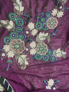 Embroidered Purple Georgette Sari