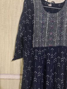 Elegant Navy Blue Printed Kurta