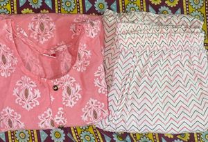 Pink And White Kurta Set