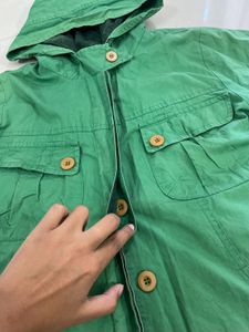 Green Hooded Casual Jacket