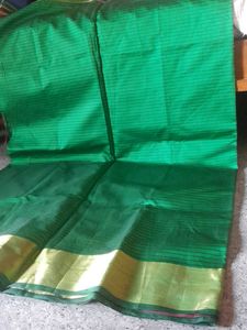 Brand New Green Silkblend Saree with Gold Border