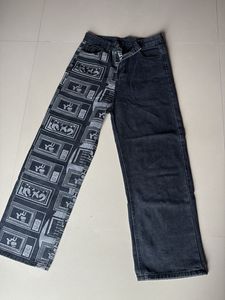 Two-Tone Graphic Print Jeans
