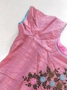 Embroidery Patch Work Kurta Pink