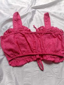 Embroidered Tie-up Ruched Top