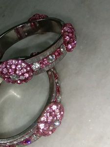 Pink Rhinestone Bangle Bracelet Set