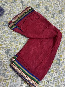 Maroon &amp; Gold Trim Saree
