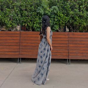 Butterfly Print V Neck Backless Maxi Dress