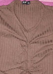 Brown Long Sleeve Drawstring Top🤎