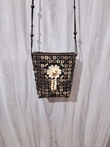Brown Beaded Slingbag