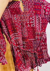 Maroon Bohemian Smocked Tunic Short Kurti