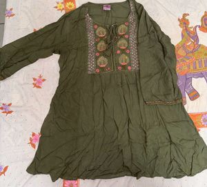 Olive Green Embroidered Dress