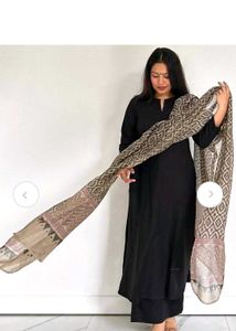 Black Kurti with Printed Scarf