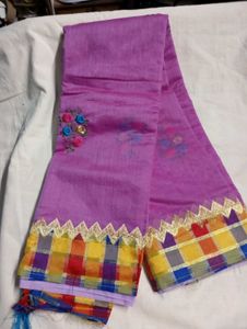Lilac Cotton Saree with Embroidered Detail