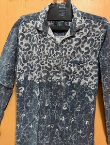 Blue Cotton Shirt For Men With Lightning Print