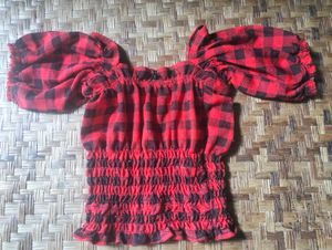 Checked Crop Top Peplum Type