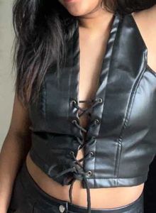 Black Lace-Up Crop Top