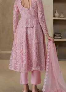 Embroidered Anarkali Kurta With Trousers &amp; Dupatta