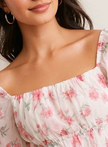 Floral Off-Shoulder Puff Sleeve Crop Top