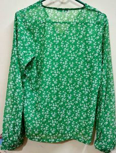 Women Floral Green Full Sleeves Top