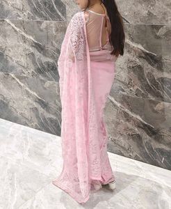 Elegant Pink Lace Saree+ blouse+ peticot