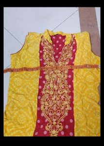Yellow Red Bandhani Kurti