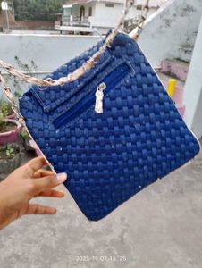 Blue Woven Crossbody Bag