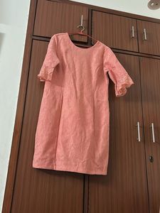Peach Dress with Lace Sleeves