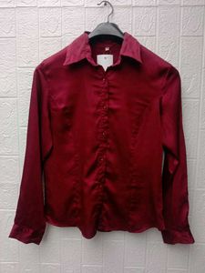New with tag Pinterest Burgundy Satin Button-Up Sh