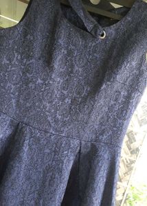 Navy Blue Textured Fit &amp; Flare Dress