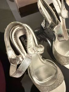 Sparkly Silver Silky Line Heels