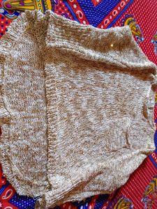 White And Golden Mix Shimmer Woolen Party Wear Top