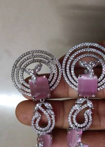 Pink Stone Dangle Earrings