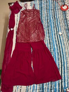 Red Sequin Sharara Set