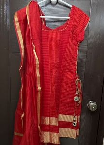 Red Embellished Kurti Set