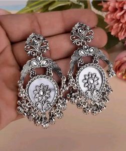 Silver Tone Floral Drop Earrings