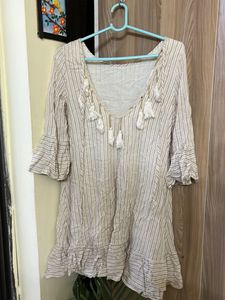 Striped Ruffle Hem Backless Dress